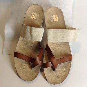SM Tan Cork Sole Toe/Cream Band Sandal 9.5